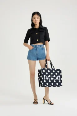Short-sleeved cropped jacket in organic cotton gabardine