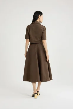 Short-sleeved cropped jacket in organic cotton gabardine