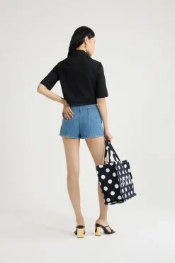 Short-sleeved cropped jacket in organic cotton gabardine
