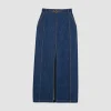Slit midi skirt in organic cotton denim