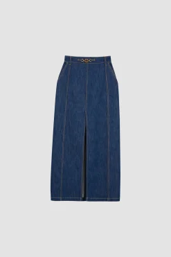 Slit midi skirt in organic cotton denim