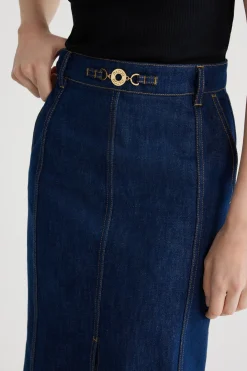 Slit midi skirt in organic cotton denim
