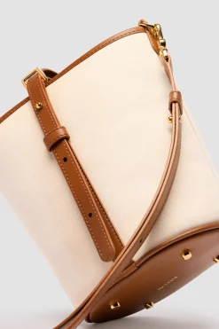 Small JP bucket bag in leather and canvas