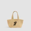 Small JP monogram trapeze tote in raffia