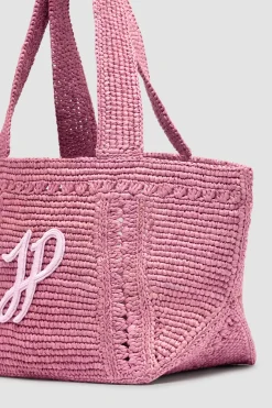 Small JP monogram trapeze tote in raffia
