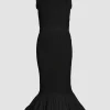 Smocked fishtail midi dress in recycled faille