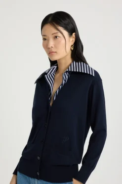Trompe l'œil poplin collar cardigan in cotton