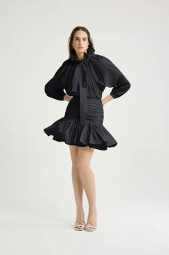 Volume sleeve mini dress in recycled faille