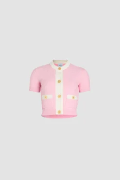 Waffle knit cropped cardigan in cotton