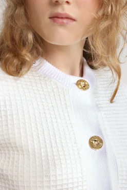Waffle knit cropped cardigan in cotton