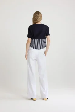 Wide waistband trousers in organic cotton gabardine
