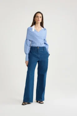 Wrap blouse in printed organic cotton poplin