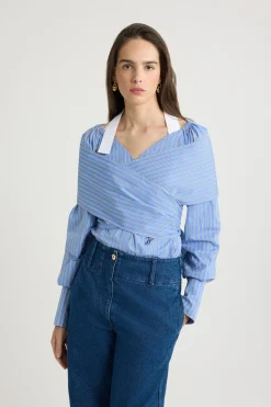 Wrap blouse in printed organic cotton poplin