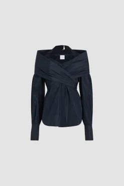 Wrap blouse in recycled faille