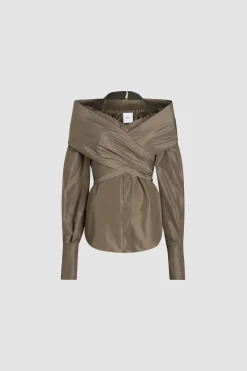 Wrap blouse in recycled faille