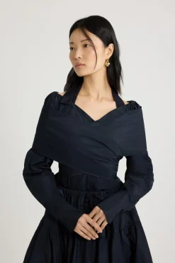 Wrap blouse in recycled faille