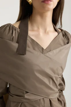 Wrap blouse in recycled faille