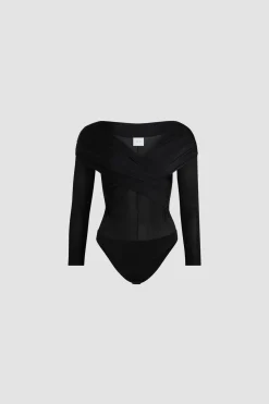 Wrap front bodysuit in stretch jersey