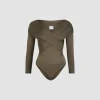 Wrap front bodysuit in stretch jersey