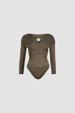 Wrap front bodysuit in stretch jersey