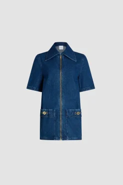 Zipped mini dress in cotton denim