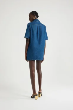 Zipped mini dress in cotton denim